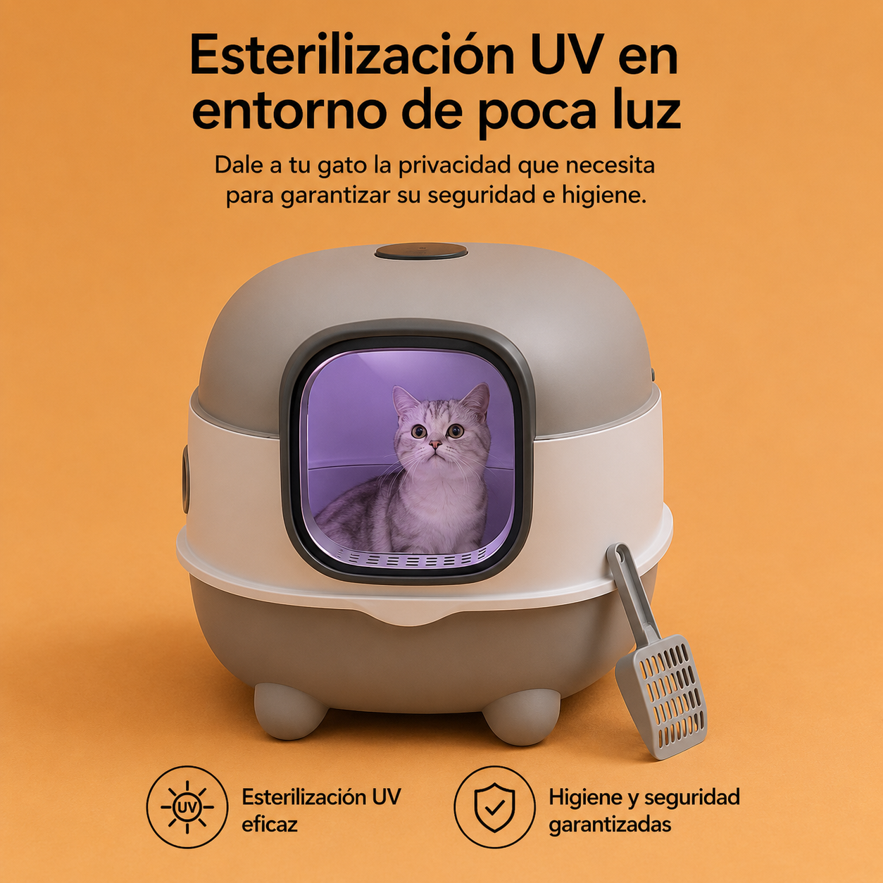 Arenero inteligente con luz UV para esterilización y control de olores